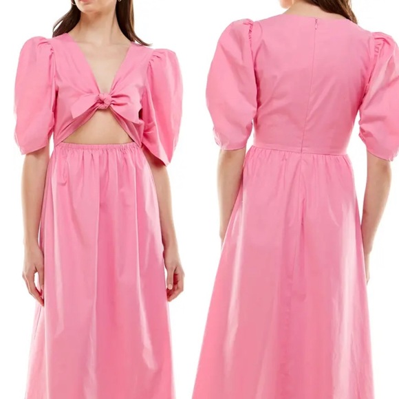 Wayf Dresses & Skirts - NWT Wayf Women's Pink Peggy Cutout Puff Sleeve Elbow Length Midi Dress Size XL
